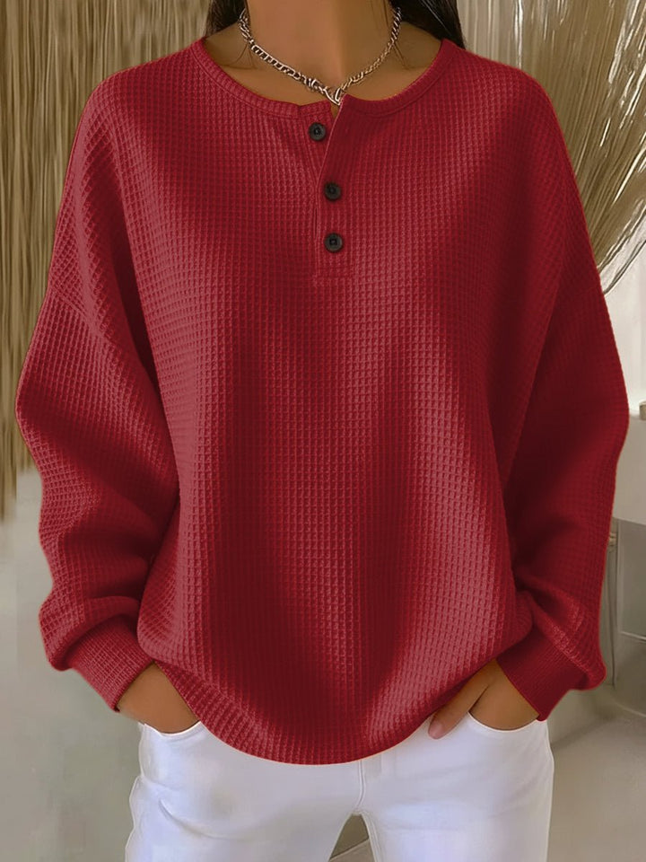 Emma | Women's Oversized Waffle Knit Sweater Henley Pullover Top