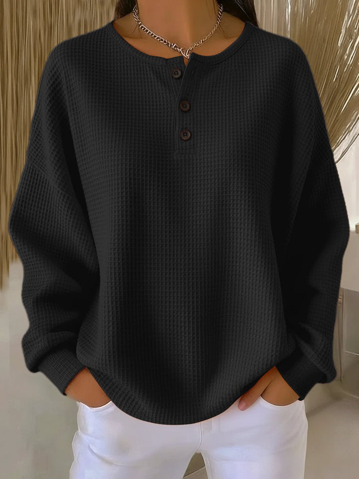 Emma | Women's Oversized Waffle Knit Sweater Henley Pullover Top