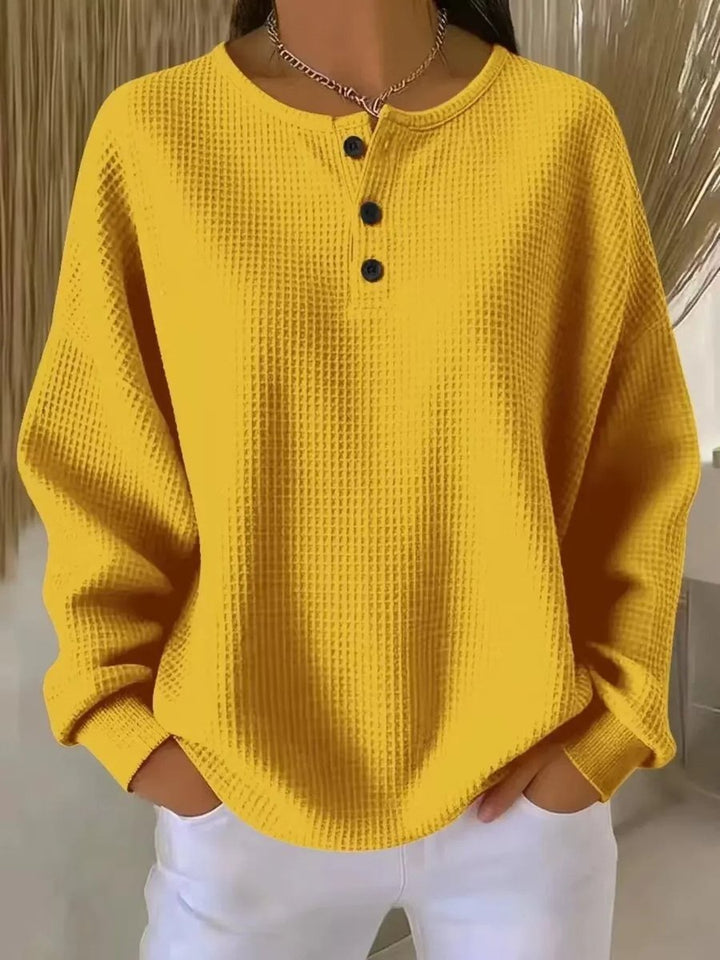 Emma | Women's Oversized Waffle Knit Sweater Henley Pullover Top