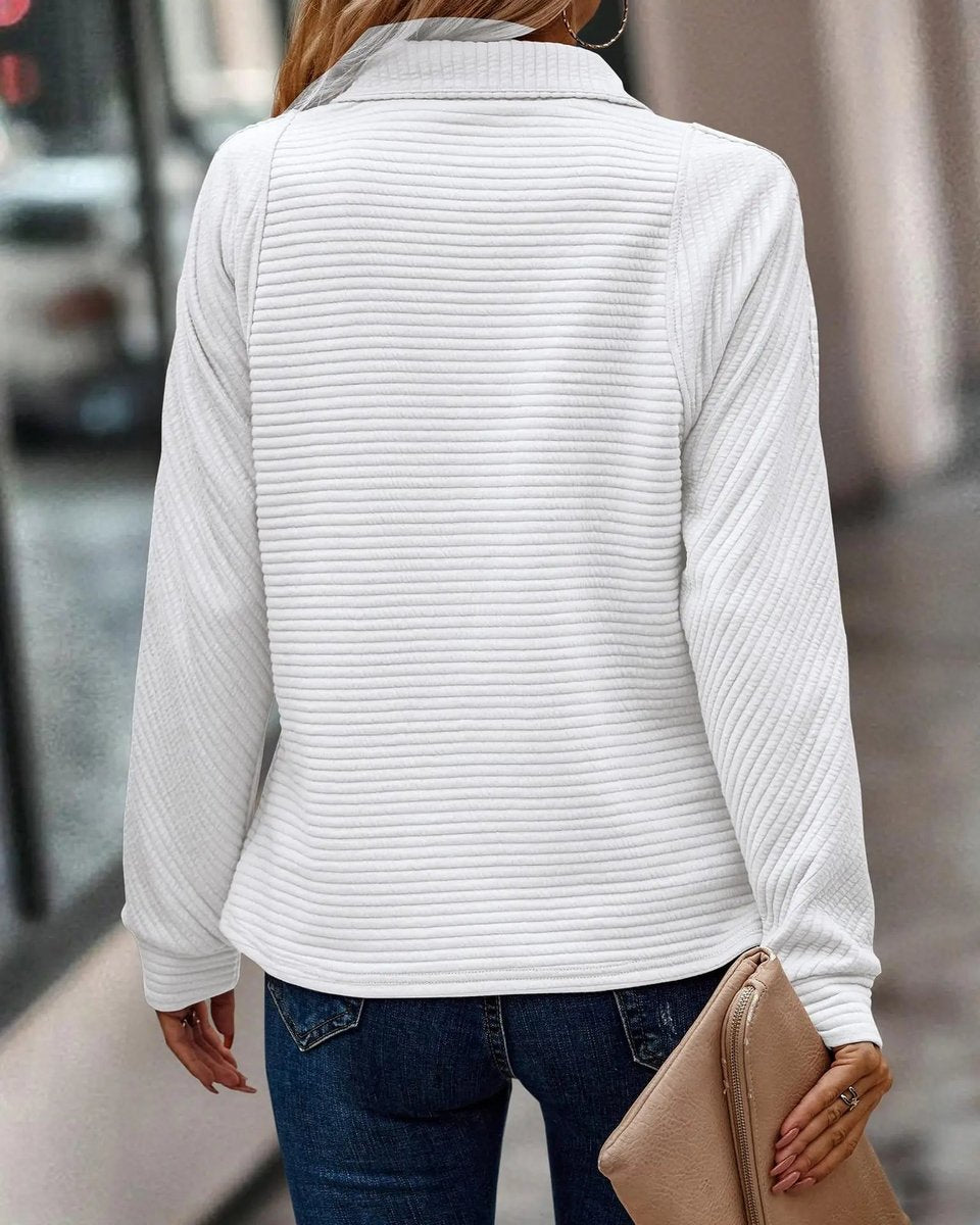 Camila - Women's Quarter-Zip Ribbed Pullover Sweater Stand Collar