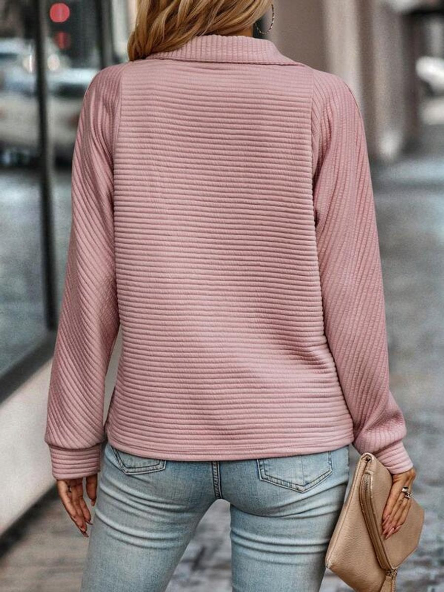 Camila - Women's Quarter-Zip Ribbed Pullover Sweater Stand Collar