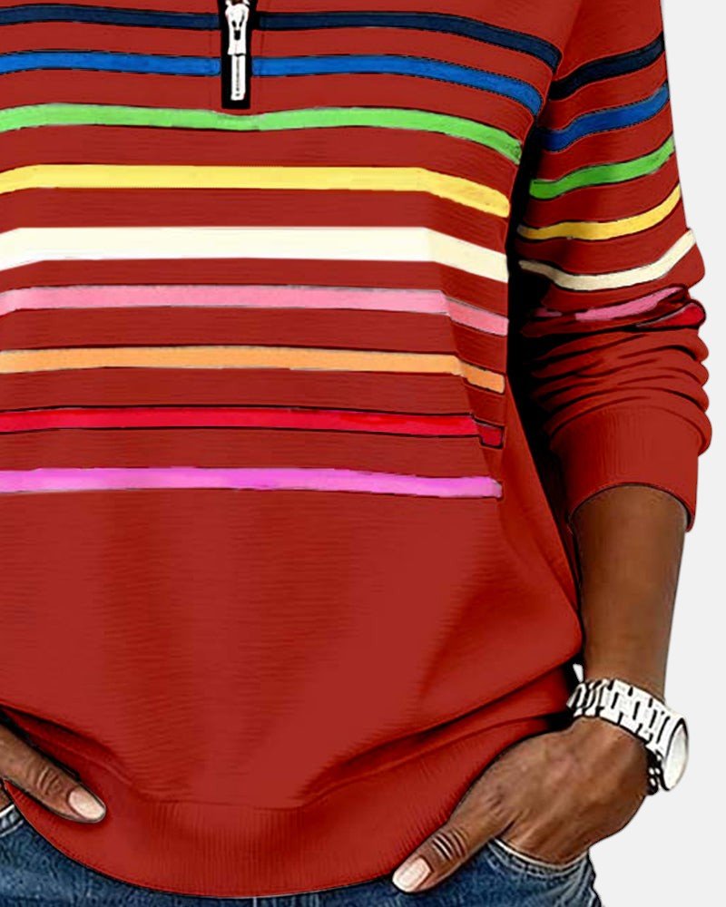 Madison - Women's Quarter Zip Sweatshirt Striped Long Sleeve Pullover