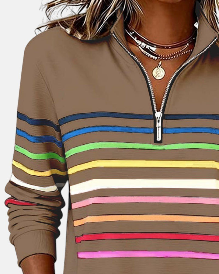 Madison - Women's Quarter Zip Sweatshirt Striped Long Sleeve Pullover