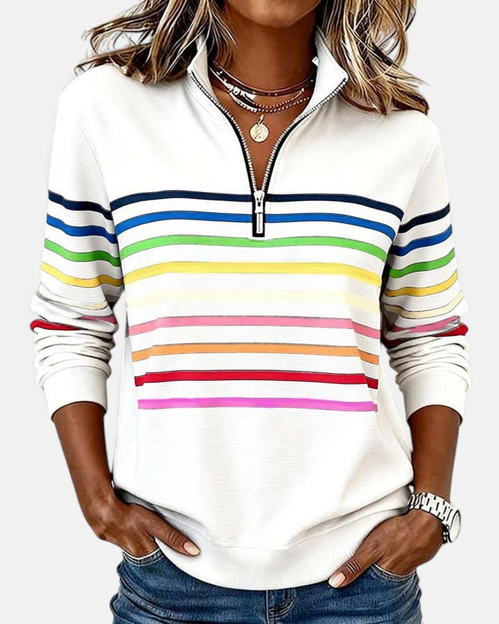 Madison - Women's Quarter Zip Sweatshirt Striped Long Sleeve Pullover