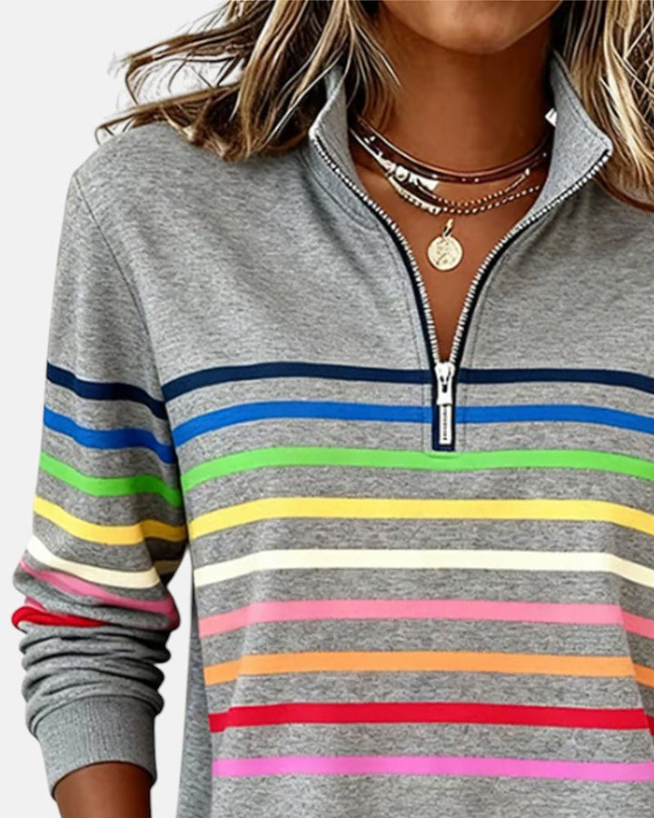 Madison - Women's Quarter Zip Sweatshirt Striped Long Sleeve Pullover