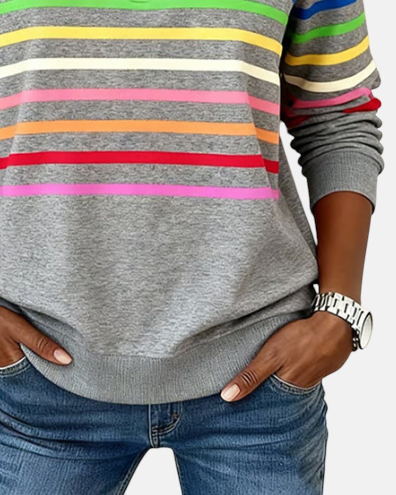 Madison - Women's Quarter Zip Sweatshirt Striped Long Sleeve Pullover
