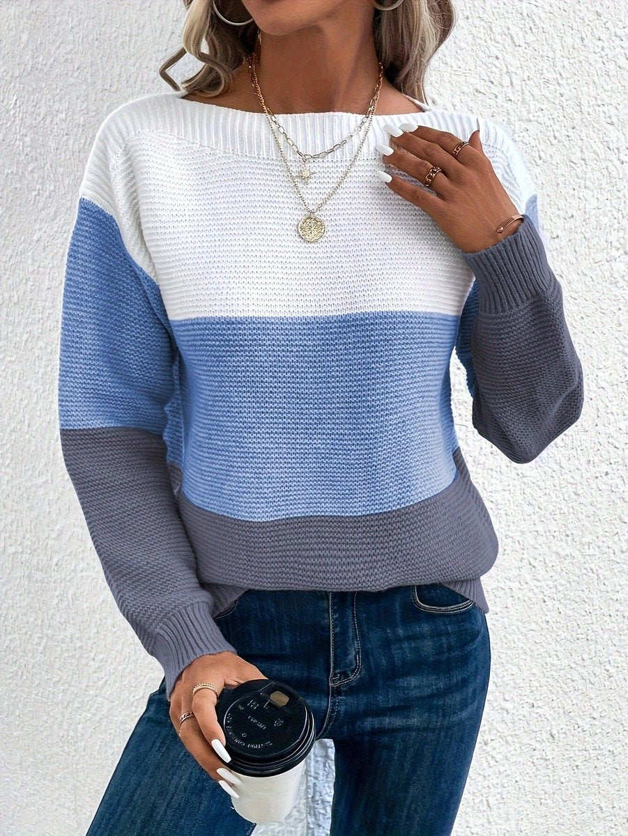 Sophia | Women's Relaxed-Fit Color-Block Crewneck Knit Sweater