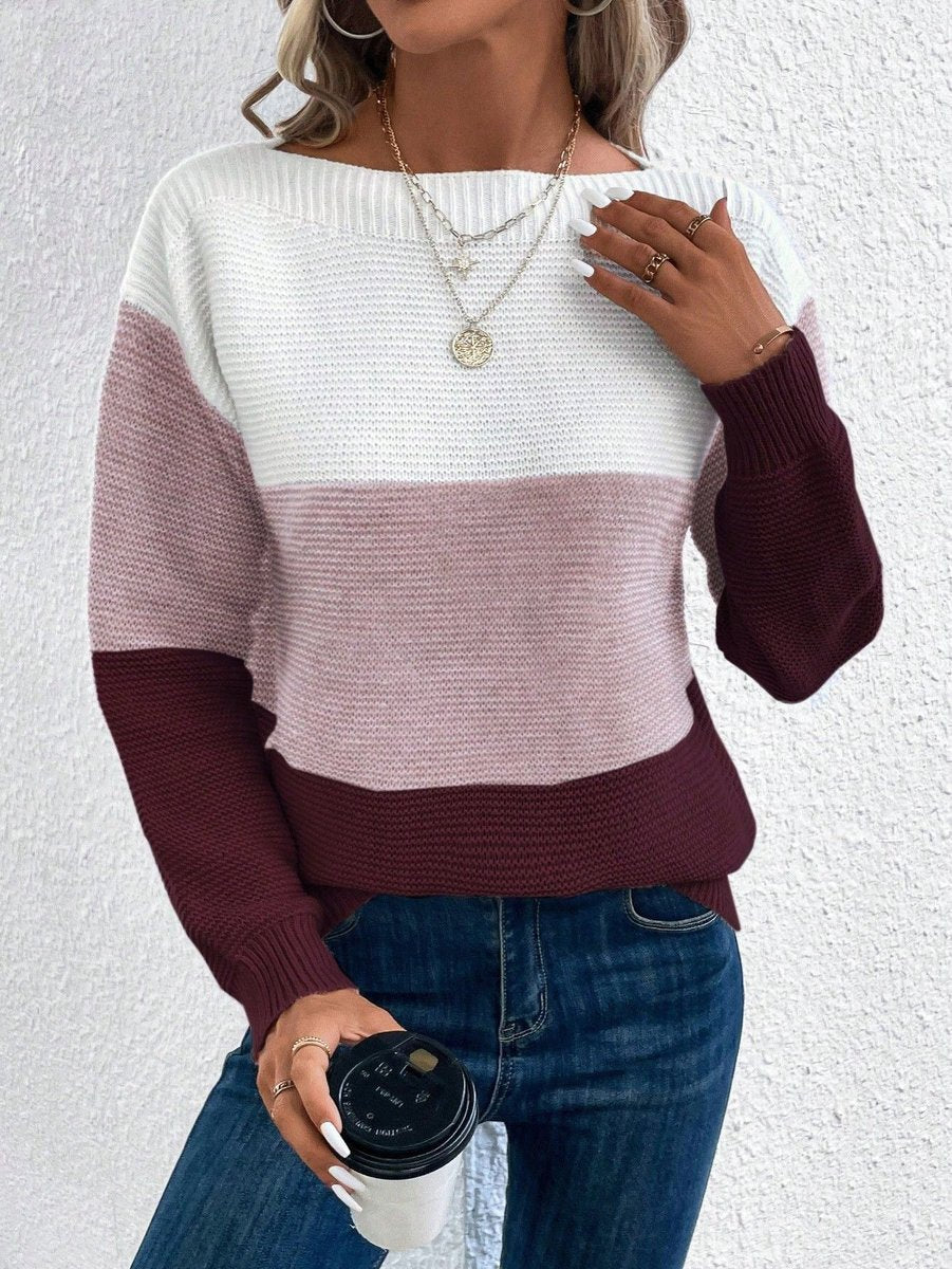 Sophia - Women's Relaxed-Fit Color-Block Crewneck Knit Sweater