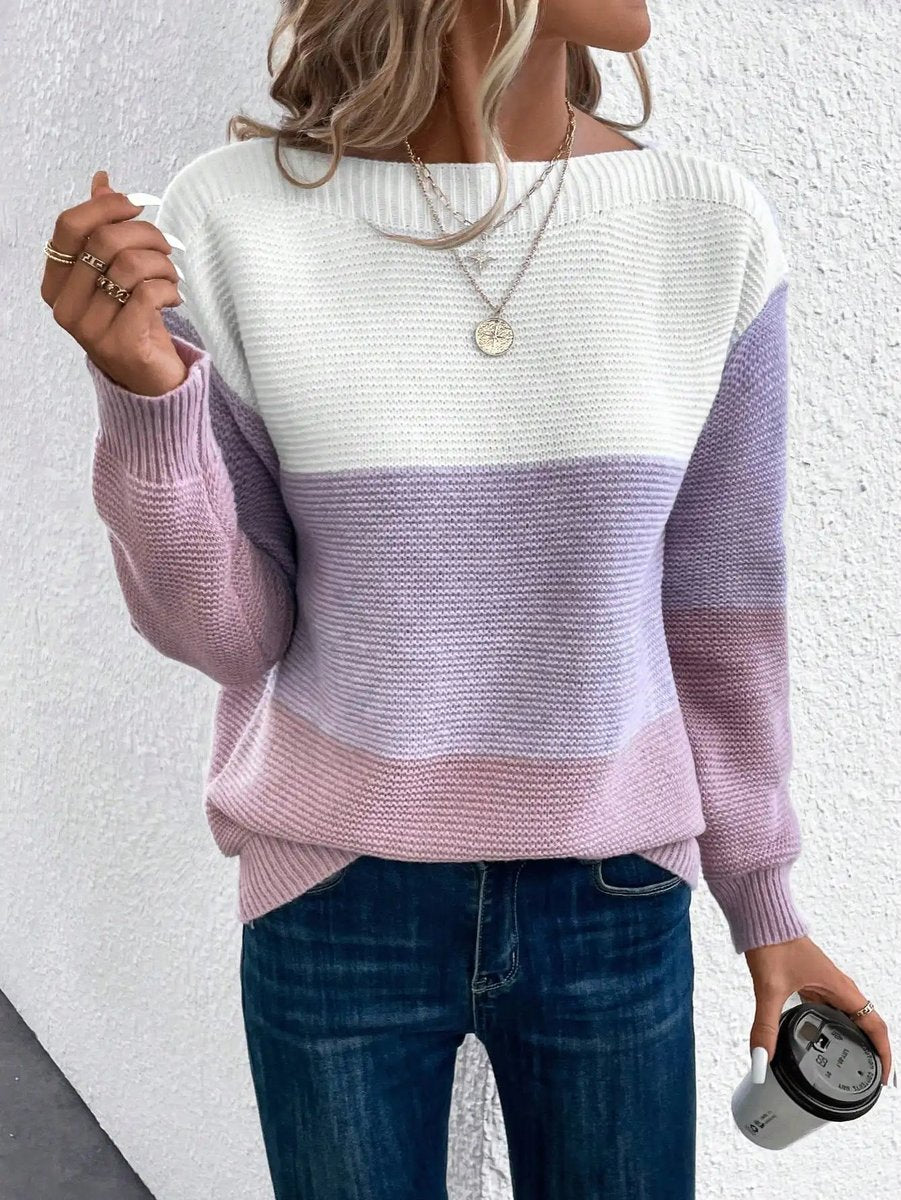 Sophia - Women's Relaxed-Fit Color-Block Crewneck Knit Sweater