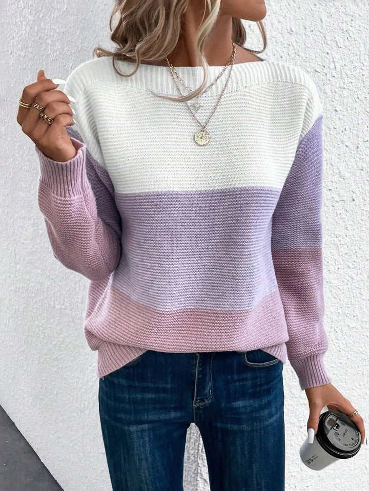 Sophia - Women's Relaxed-Fit Color-Block Crewneck Knit Sweater