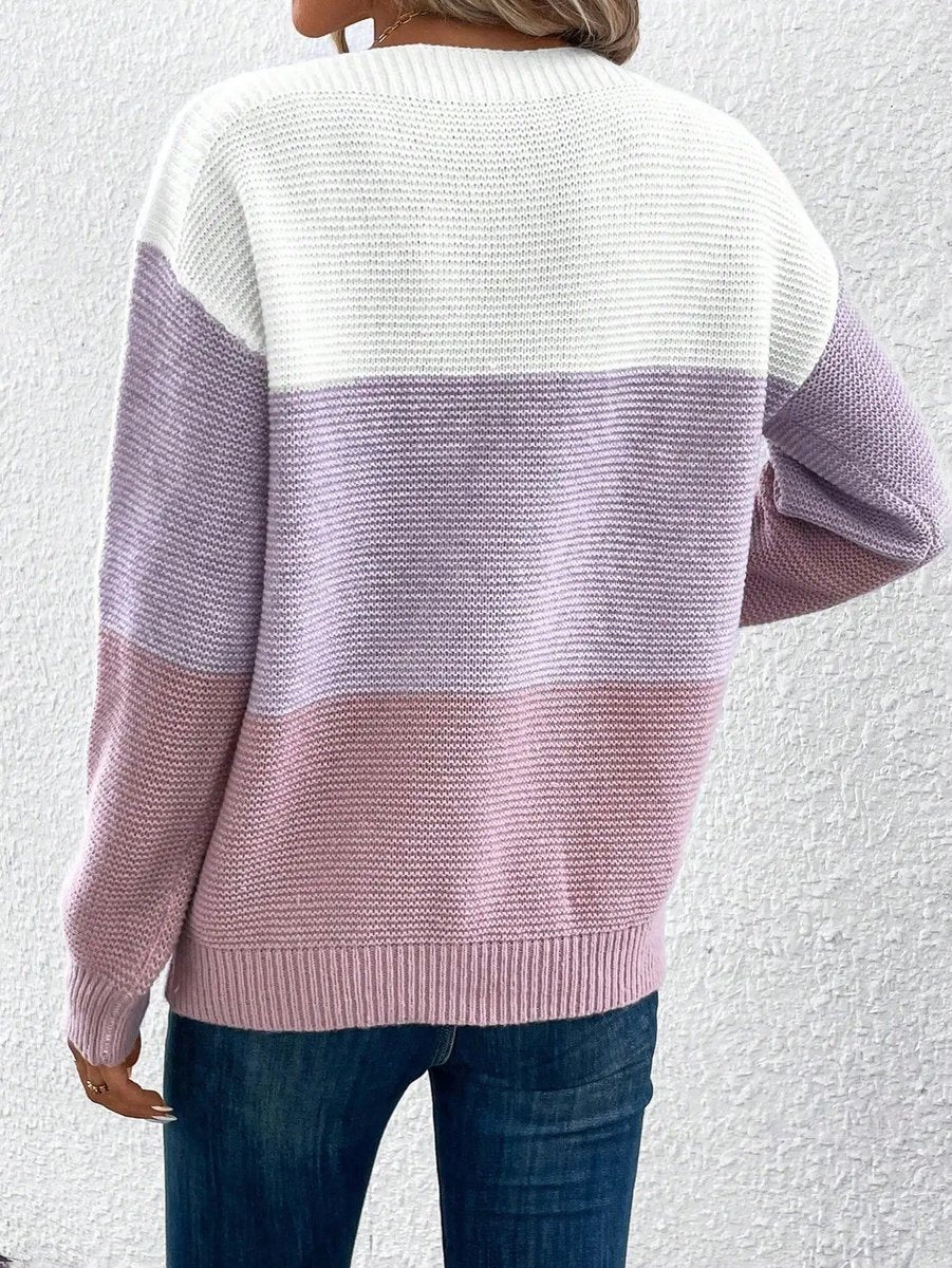 Sophia - Women's Relaxed-Fit Color-Block Crewneck Knit Sweater