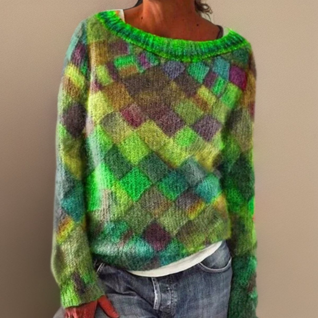 Eleanor - Women's Relaxed-Fit Colorblock Argyle Knit Sweater