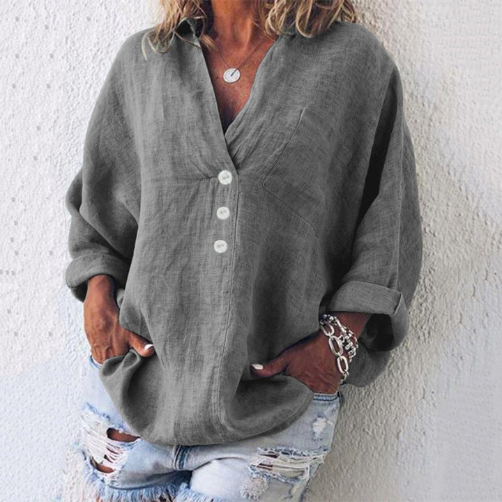 Grace | Women's Relaxed-Fit Cotton Linen Button-Up Pullover Sweater