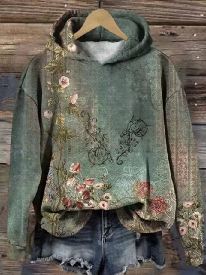 Grace | Women's Relaxed-Fit Floral Print Hooded Knit Sweater