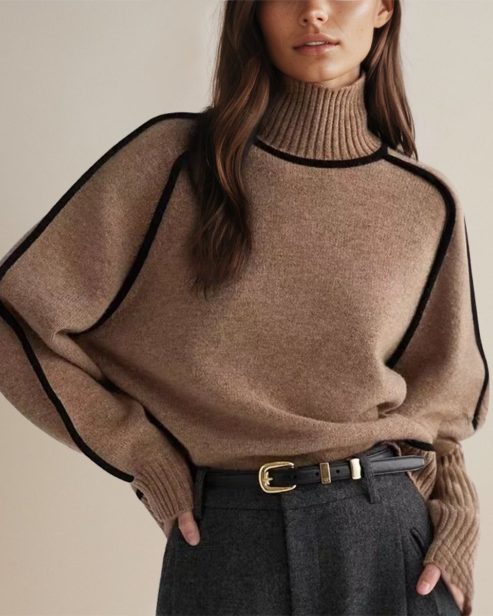 Grace - Women's Relaxed-Fit Lantern-Sleeve Knit Turtleneck Sweater