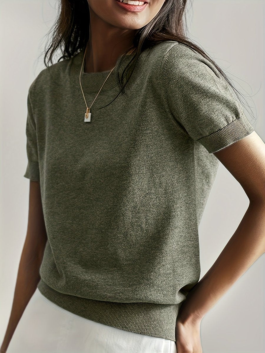 Amelia | Women's Relaxed-Fit Short-Sleeve Knit Sweater Top