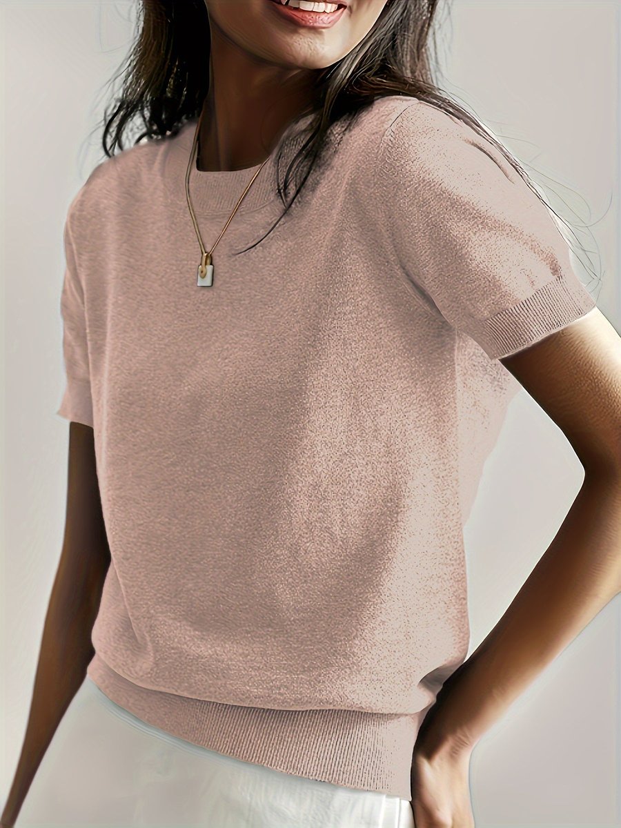 Amelia | Women's Relaxed-Fit Short-Sleeve Knit Sweater Top