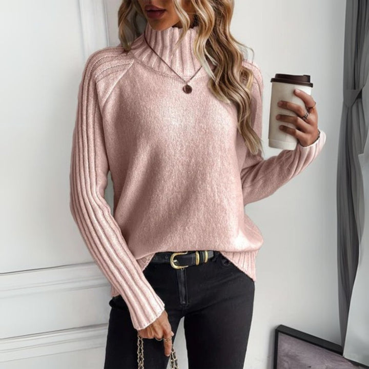 Victoria | Women's Ribbed Turtleneck Sweater Relaxed Raglan Pullover