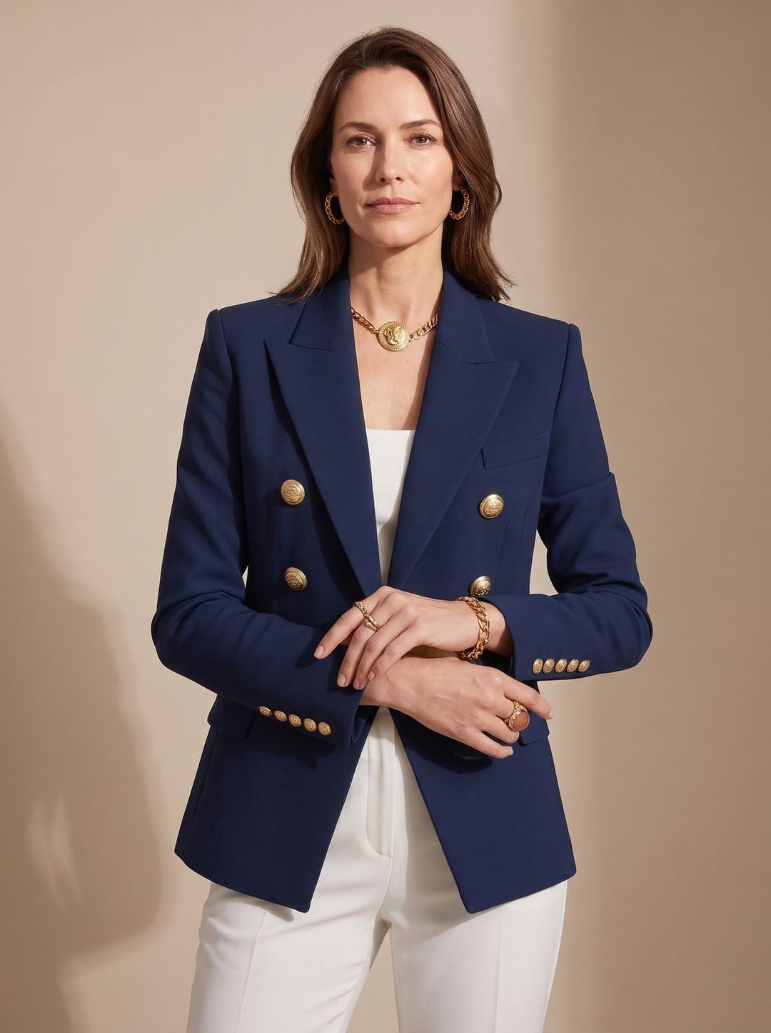 Marianne | Tailored Double-Breasted Gold-Button Blazer