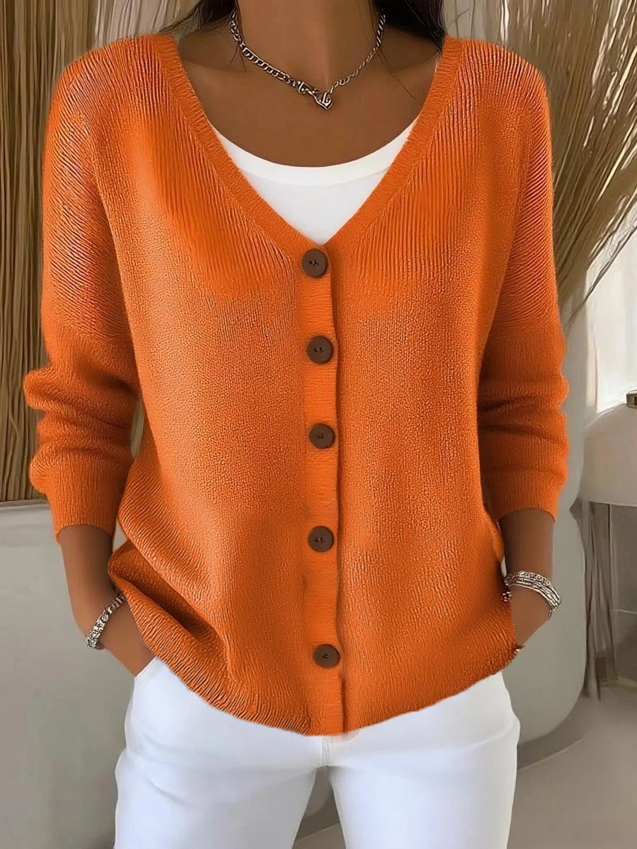 Camila | Women's V-Neck Button-Front Long Sleeve Knit Sweater
