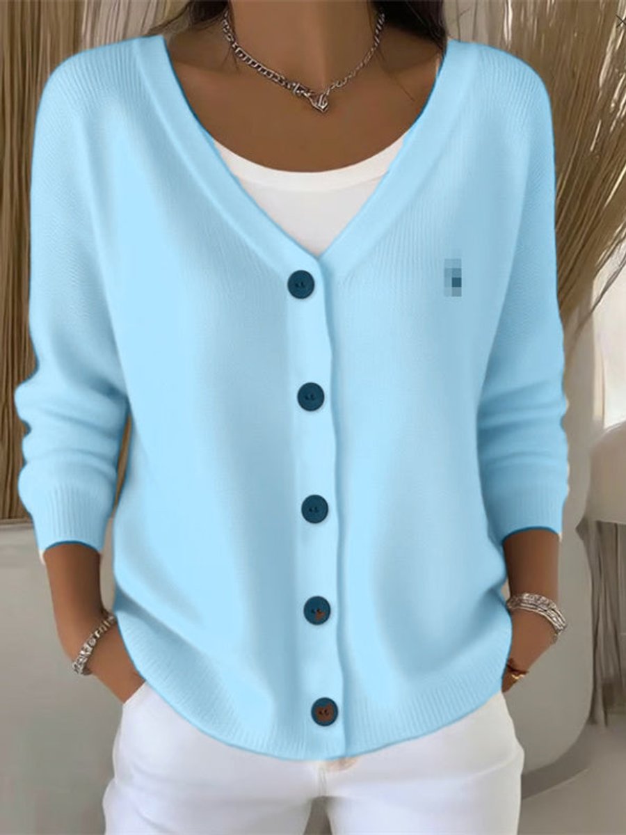 Camila | Women's V-Neck Button-Front Long Sleeve Knit Sweater