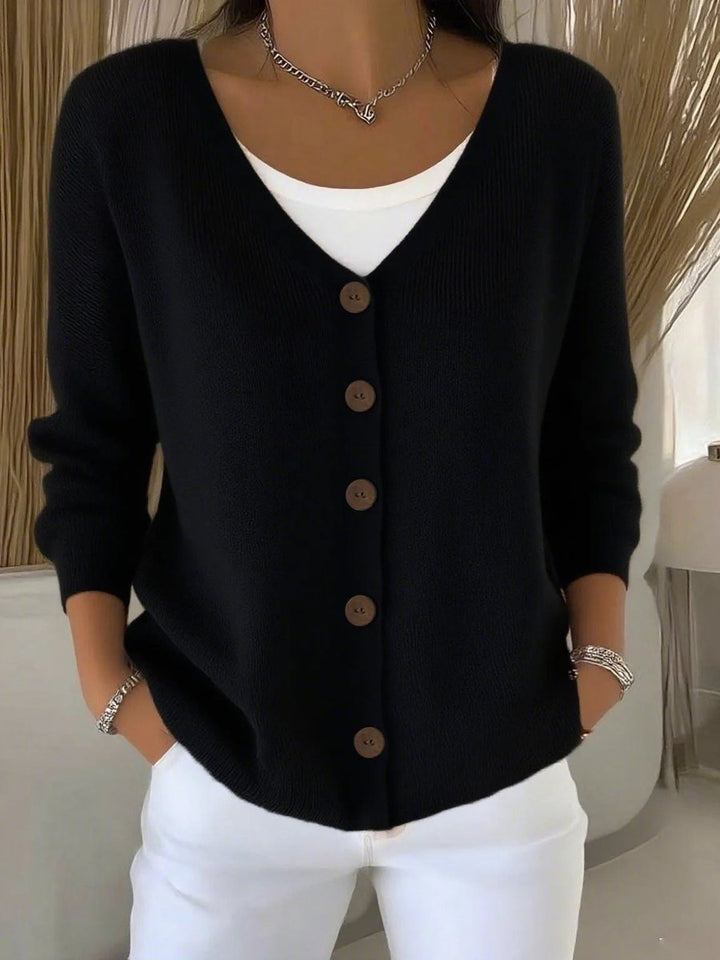 Camila | Women's V-Neck Button-Front Long Sleeve Knit Sweater