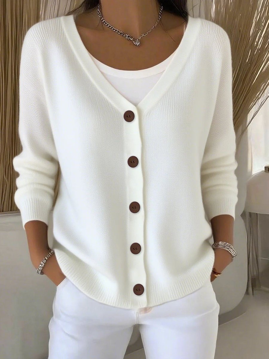 Camila | Women's V-Neck Button-Front Long Sleeve Knit Sweater
