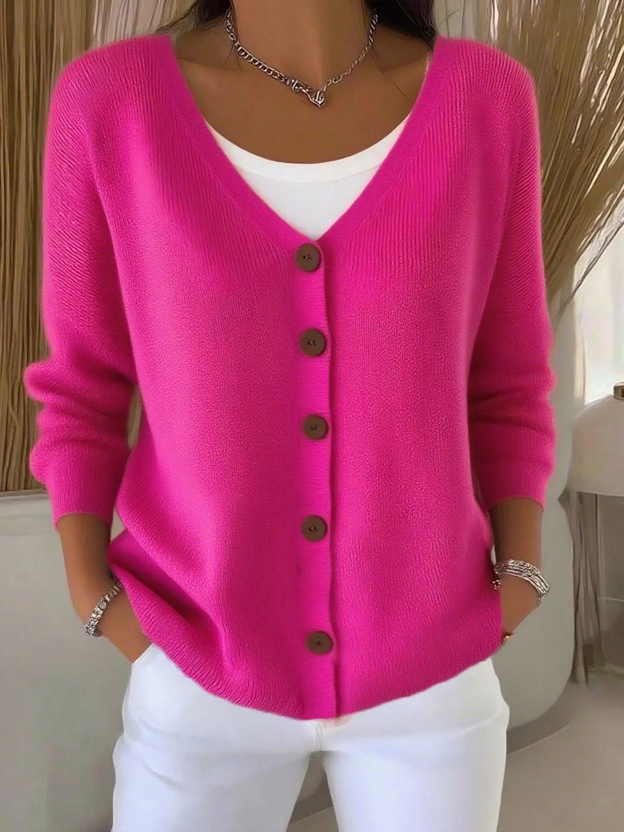 Camila | Women's V-Neck Button-Front Long Sleeve Knit Sweater