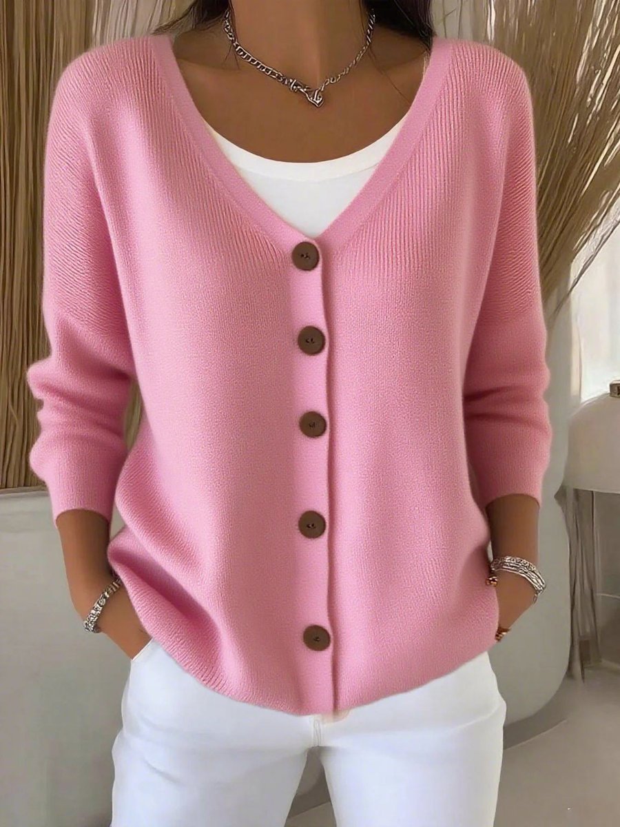 Camila | Women's V-Neck Button-Front Long Sleeve Knit Sweater