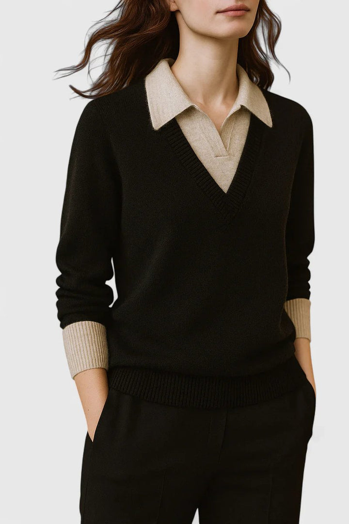 Camila | Women's V-Neck Polo Collar Knit Pullover Sweater