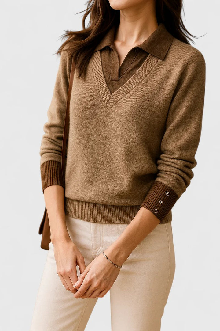 Camila | Women's V-Neck Polo Collar Knit Pullover Sweater