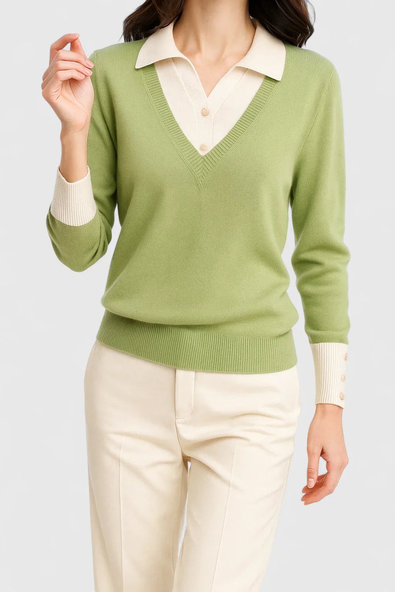 Camila | Women's V-Neck Polo Collar Knit Pullover Sweater