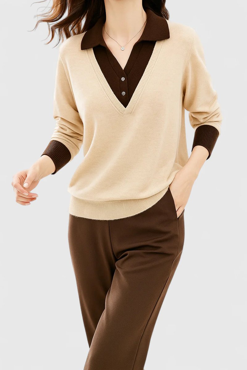 Camila | Women's V-Neck Polo Collar Knit Pullover Sweater