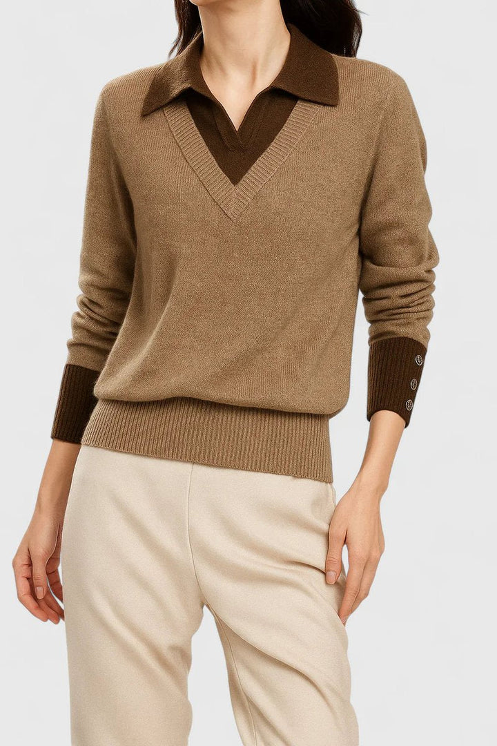 Camila | Women's V-Neck Polo Collar Knit Pullover Sweater