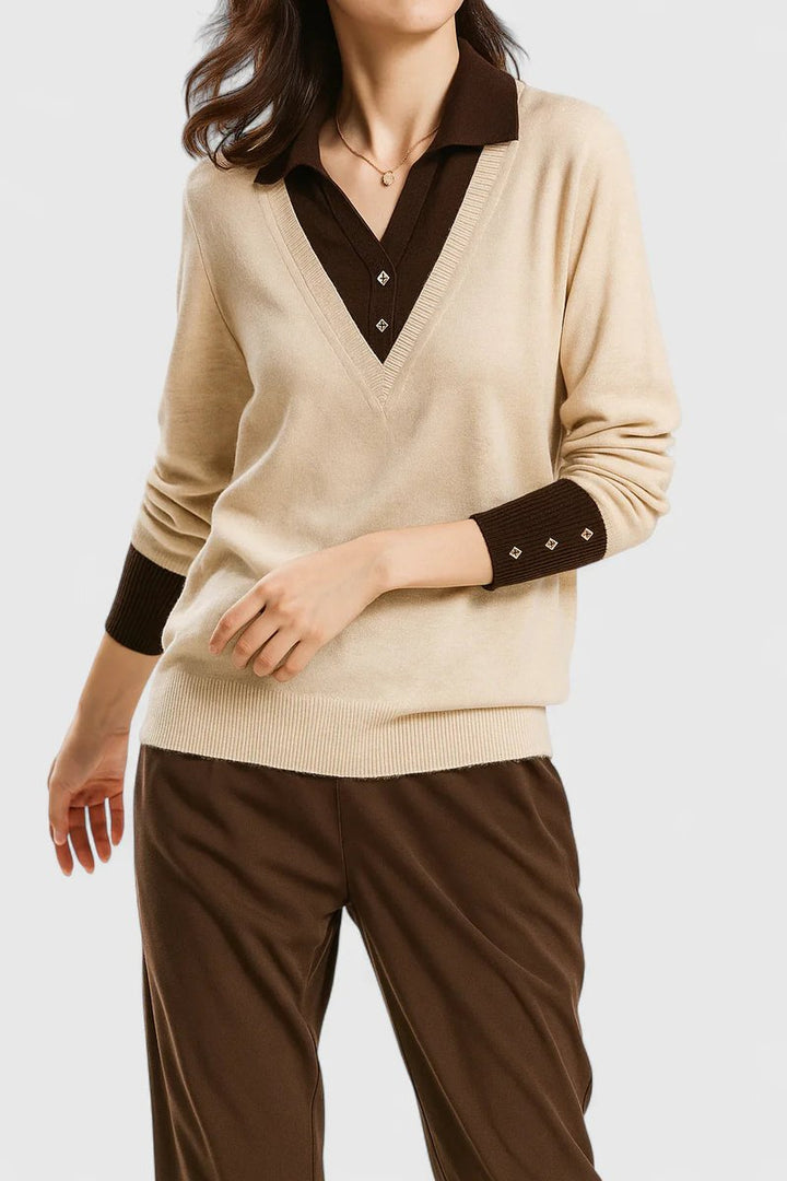 Camila | Women's V-Neck Polo Collar Knit Pullover Sweater